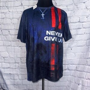 Never give up. Men’s short sleeve tshirt size 2XL